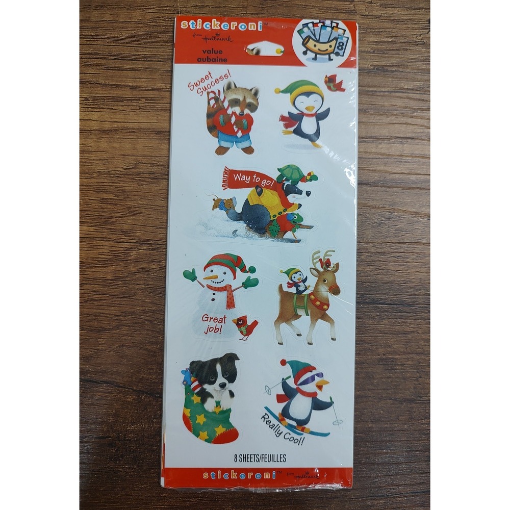 Stickeroni Hallmark Winter Holiday Stickers Dog Raccoon Penguin Snowman 7 Sheets